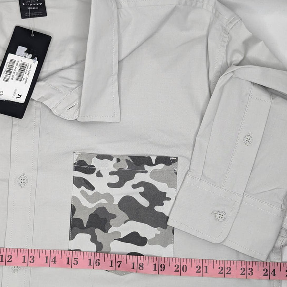 NWT Oakley Camo Pocket Button Front Long Sleeve Shirt with Stretch Gray XL - Picture 7 of 9